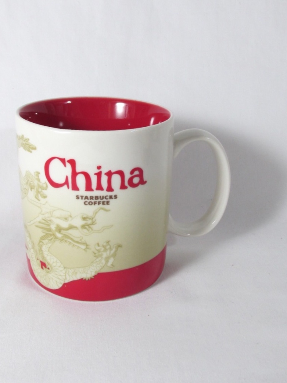 Starbucks Coffee Mug China Global Icon Collection 16oz 2015 Dragon Red Beige